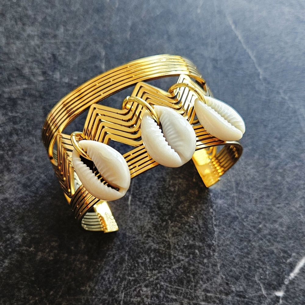 Gold and White Shell Cuff Bracelet